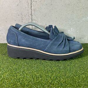 Clarks Collection Sharon Dasher Blue Suede Slip On Loafers Shoes Women’s 8 Wide